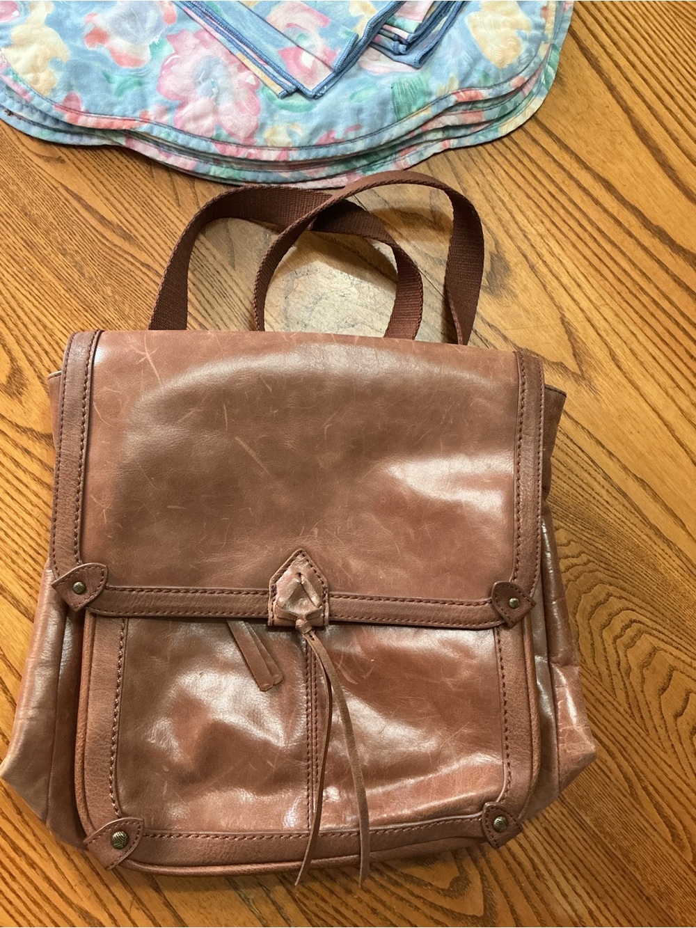 The Sak Brown Leather Flap Backpack